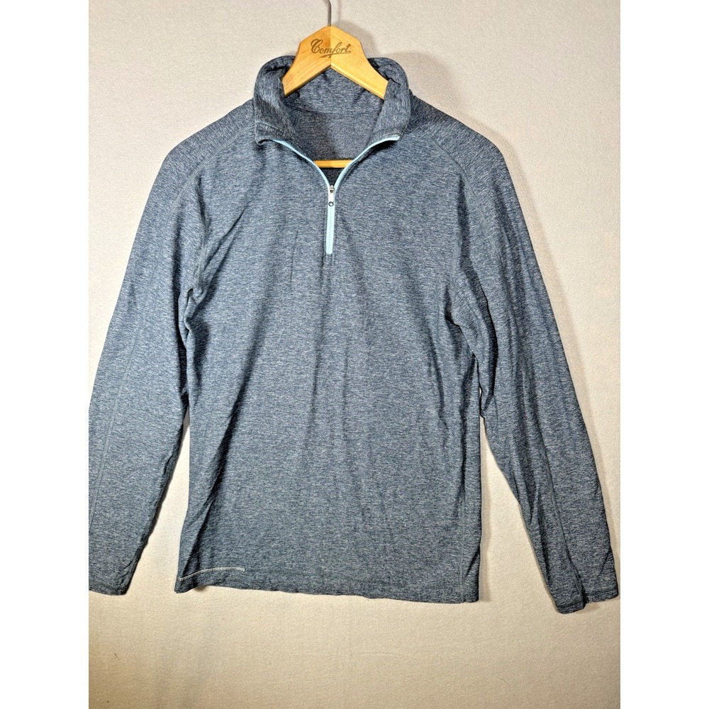 Lululemon Surge Men Small Warm 1/4 Zip Pullover Vent Tech Performance Gray Blue